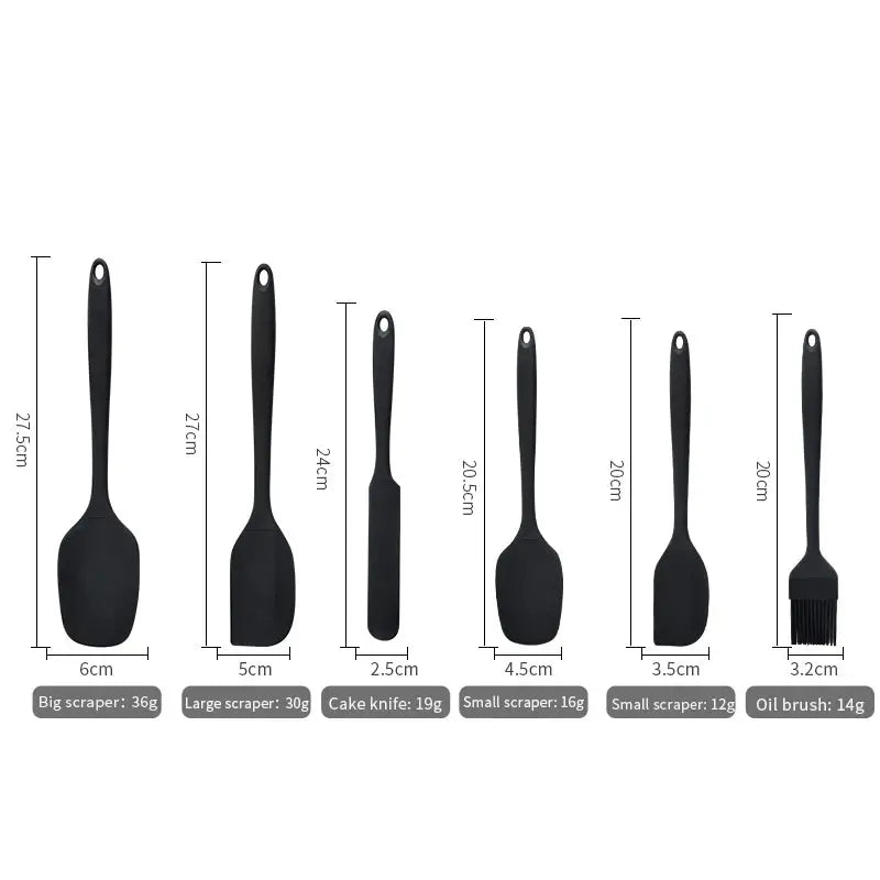 Cream Color Silicone Kitchenware Six Piece Set With Scraper Spatula And Oil Brush For Baking And Cooking