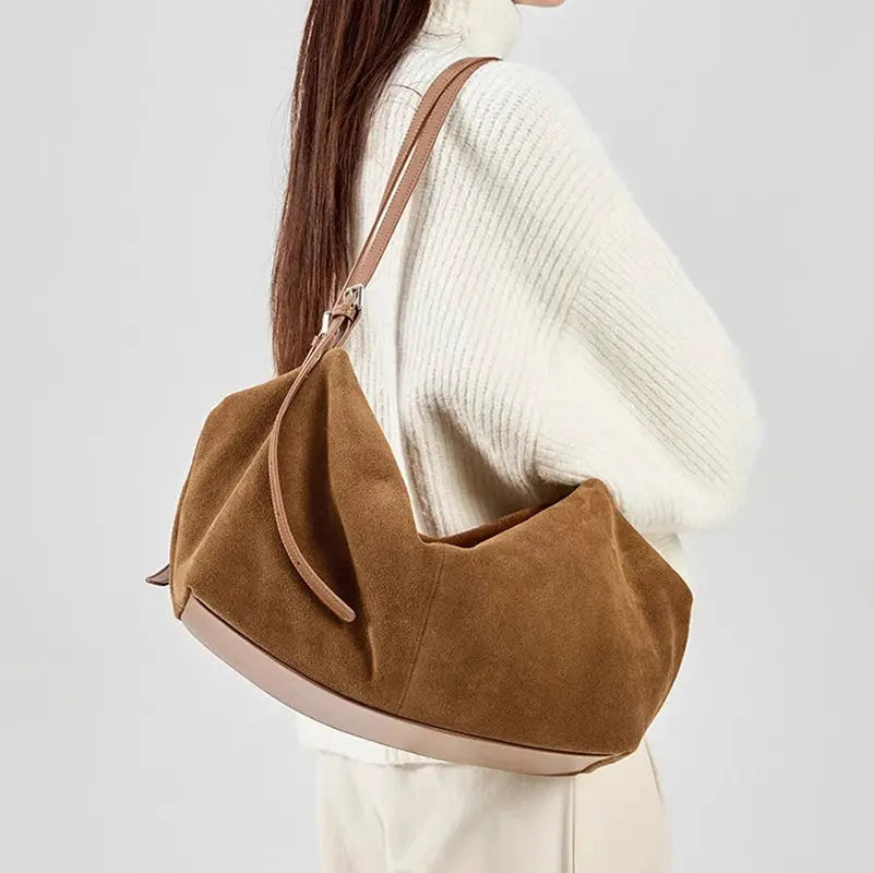 Luxora Women Suede Cowhide Leather Shoulder Crossbody Bag With Ample Space And Multiple Pockets