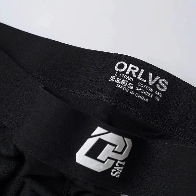 Men's black ORLVS boxer underwear with cotton-spandex blend; size L, made in China