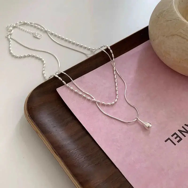 Sterling silver drop pendant necklace with double-chain collar, Simples Market