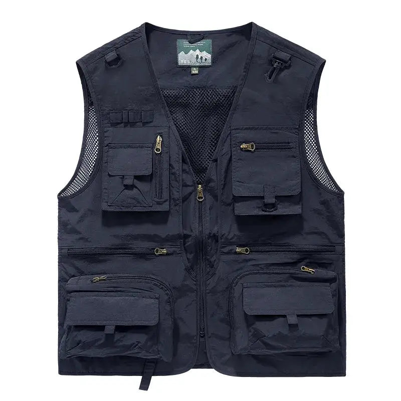 Men's outdoor vest with breathable mesh panels and multiple pockets