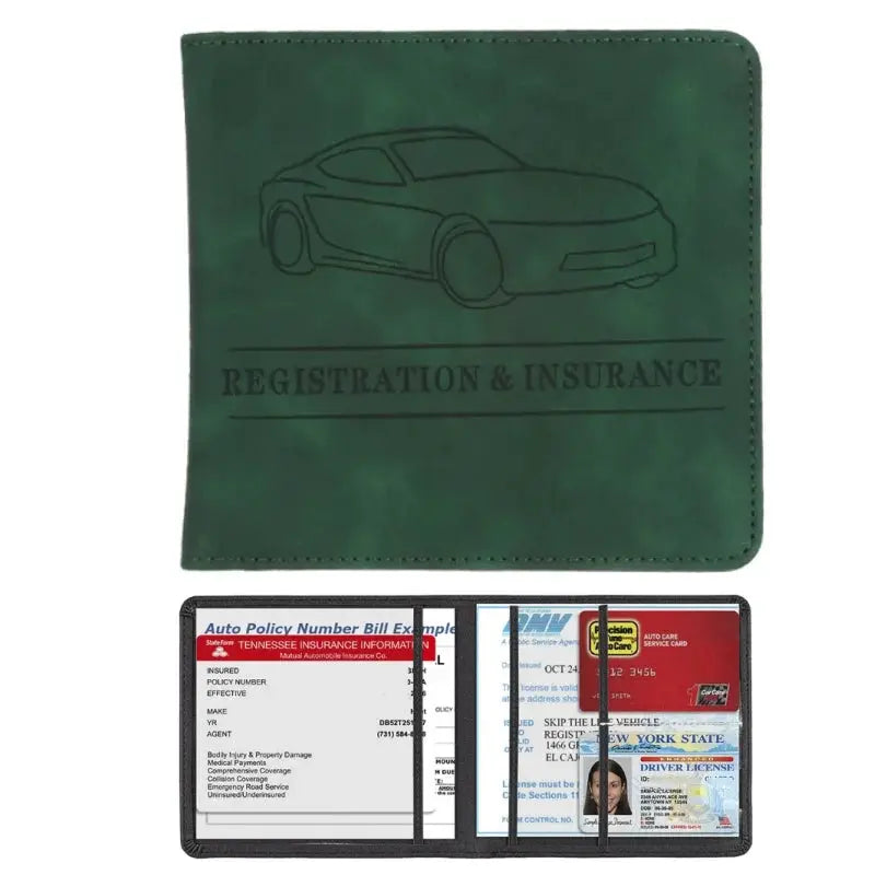 Simples Market Men's Card Holder in green leather with registration & insurance card slots