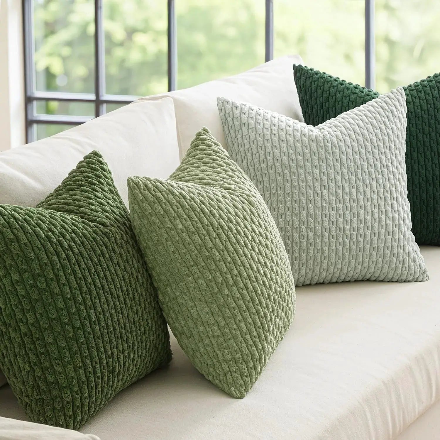 Throw pillow covers by Simples Market, striped corduroy, green, 20x20 inches, set of 4