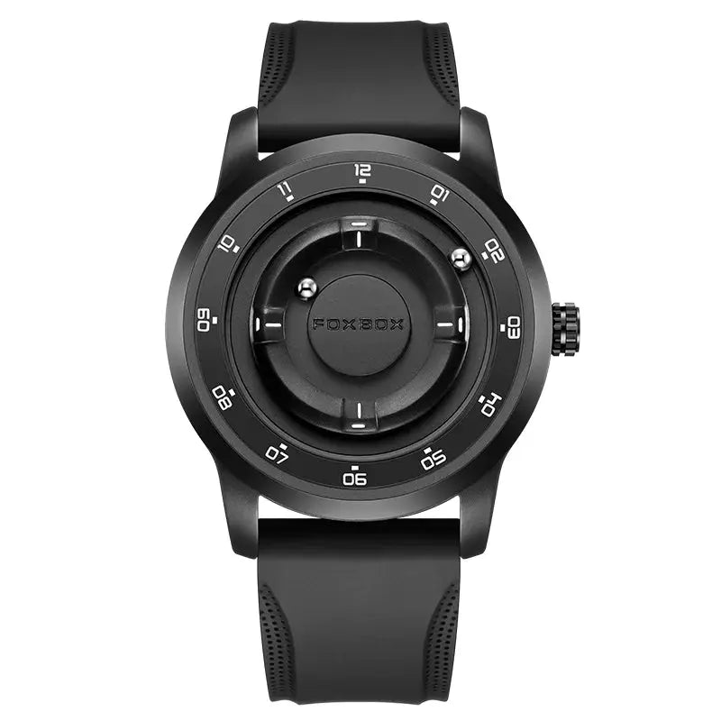 FOXBOX watch for men with black silicone strap and bold black dial