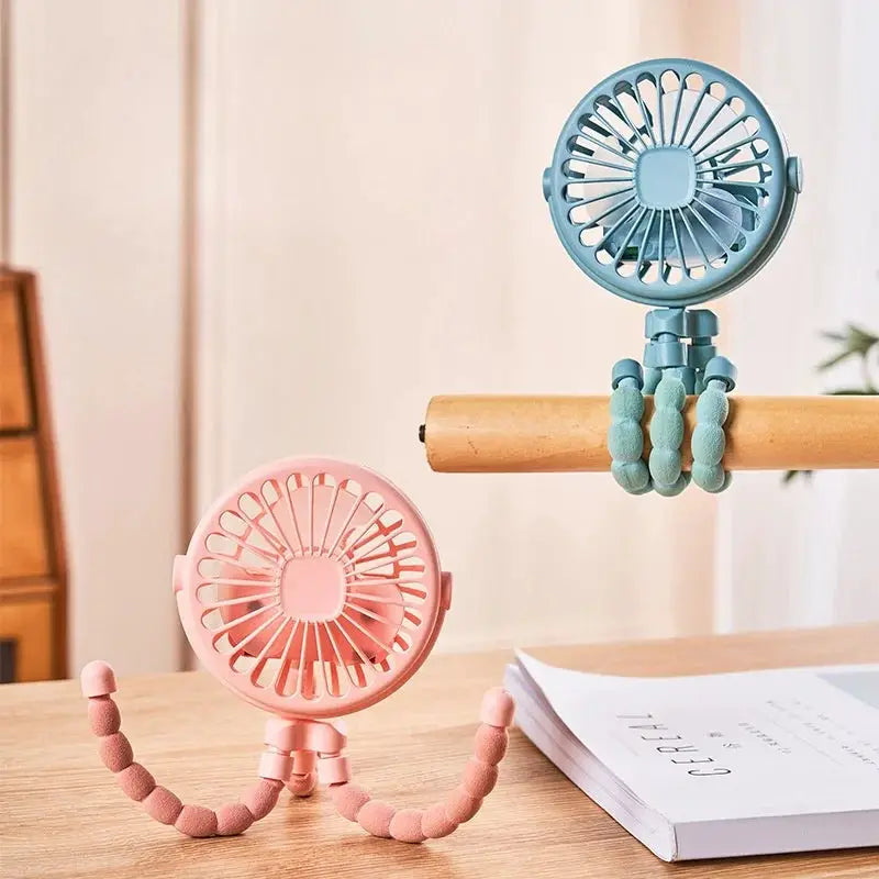 Portable USB Rechargeable Mini Fan For Baby Stroller Octopus Flexible Arm Multi Functional
