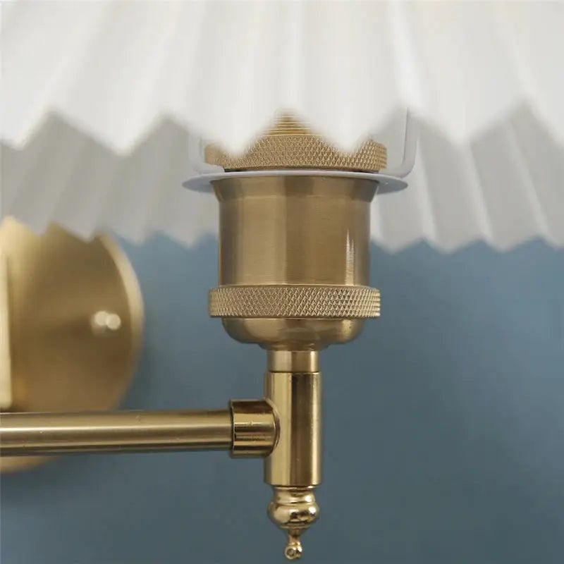 Nordic adjustable folding wall lamp with brass finish and white shade LED wall light.