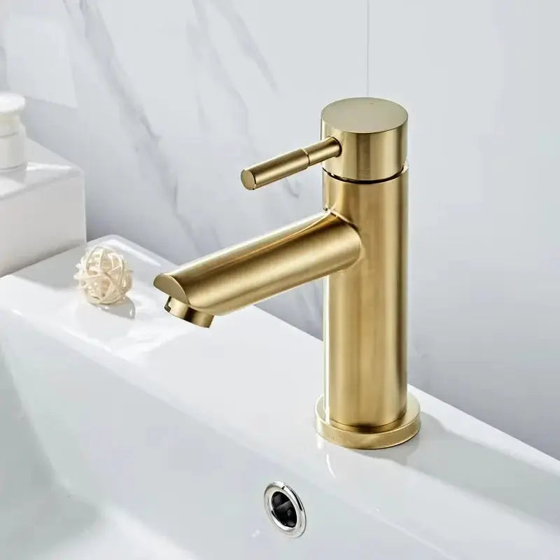 Brushed gold stainless steel bathroom faucet, two-hole deck-mounted mixer with single lever