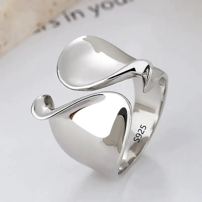 Ventfille 925 Sterling Silver Rings Fashion Hip Hop Vintage Couples Hollow Lines Punk Silver Party Adjustable Jewelry