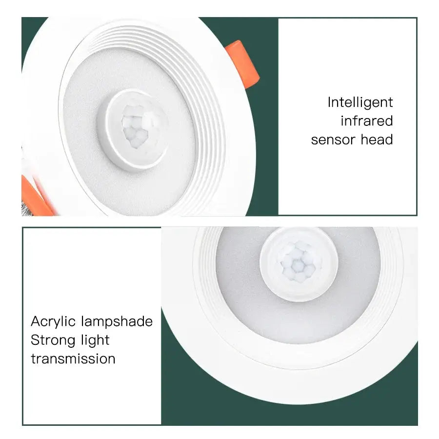 PIR motion sensor LED downlight by Simples Market with acrylic lampshade, white recessed ceiling light
