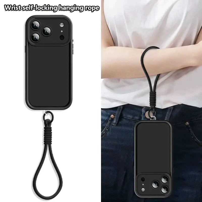 Wrist strap lanyard for TPU iPhone case by Simples Market, black self-locking rope