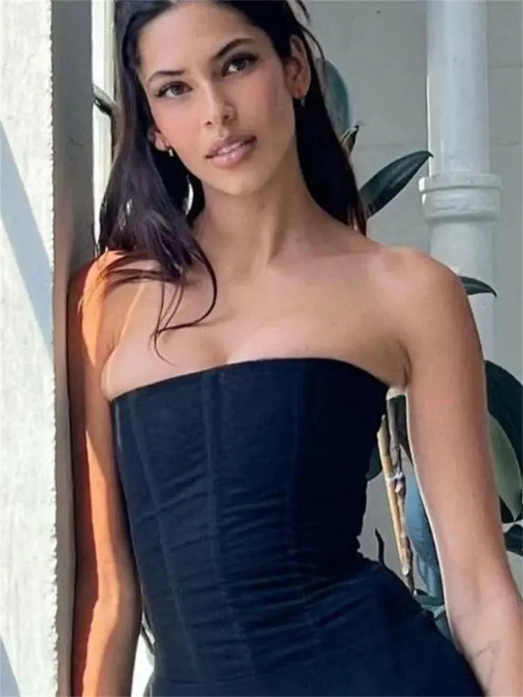 Tossy Mesh Backless Summer Vest Elegant Luxury Patchwork Strapless Slim Streetwear Y2K Tank Top
