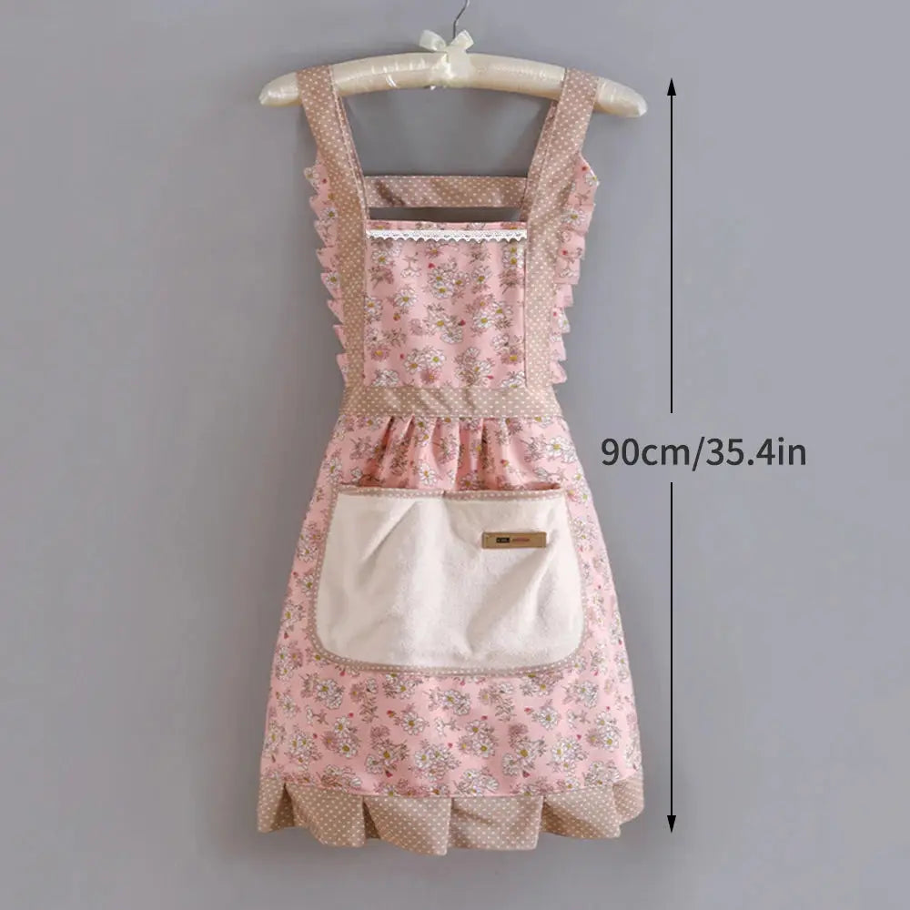 Women's Floral Kitchen Apron With Pockets Adjustable Chef's Apron For Cooking Baking Grilling