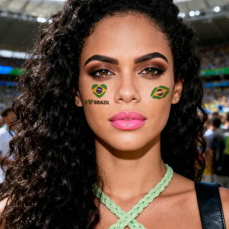 Brazil Flag Temporary Tattoos Waterproof Long Lasting Face Stickers