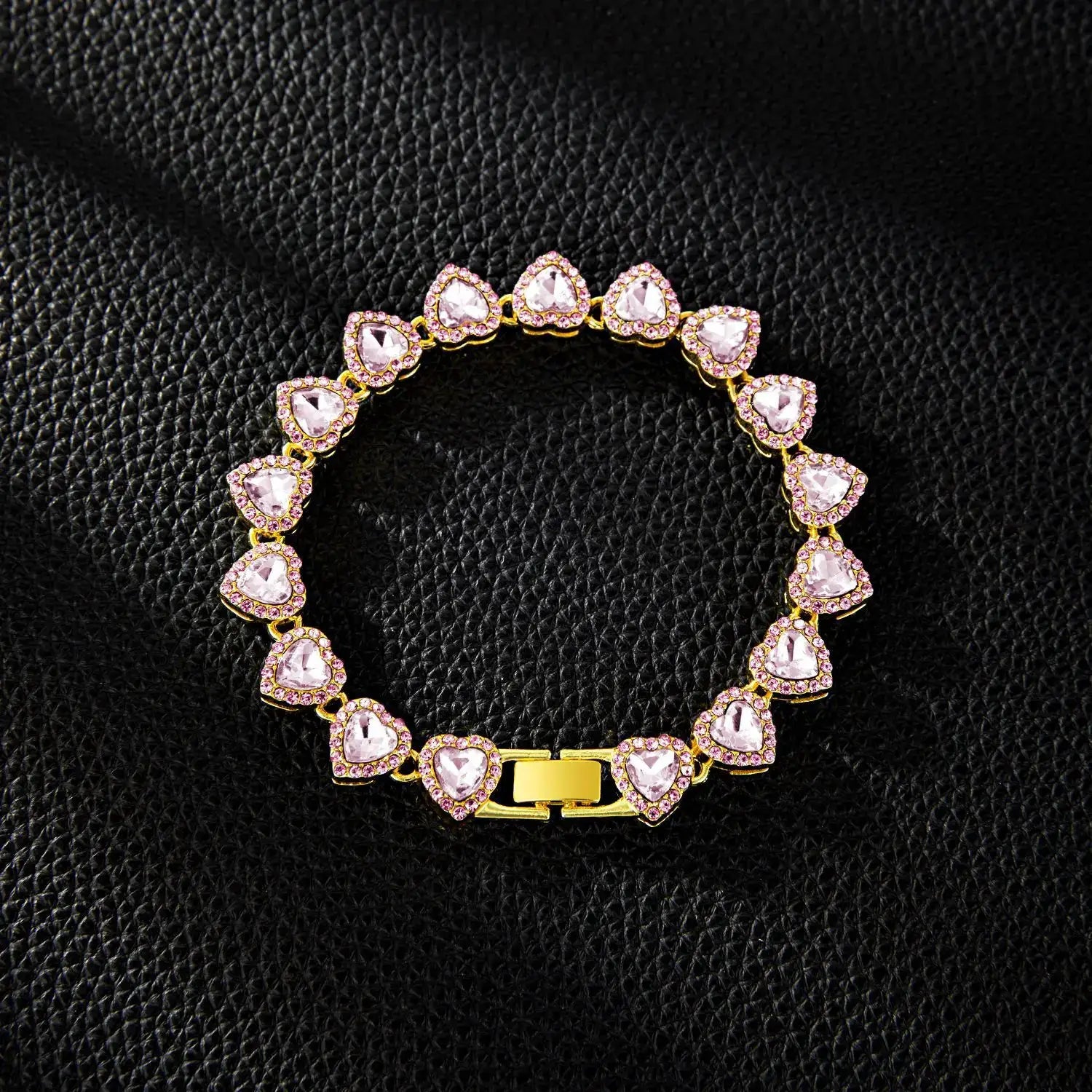 Yupsk 45cm 20cm Shiny Heart Rhinestone Hip Hop Rock Tennis Chain Bracelet Necklace Women Men Trendy Jewelry Set Gift