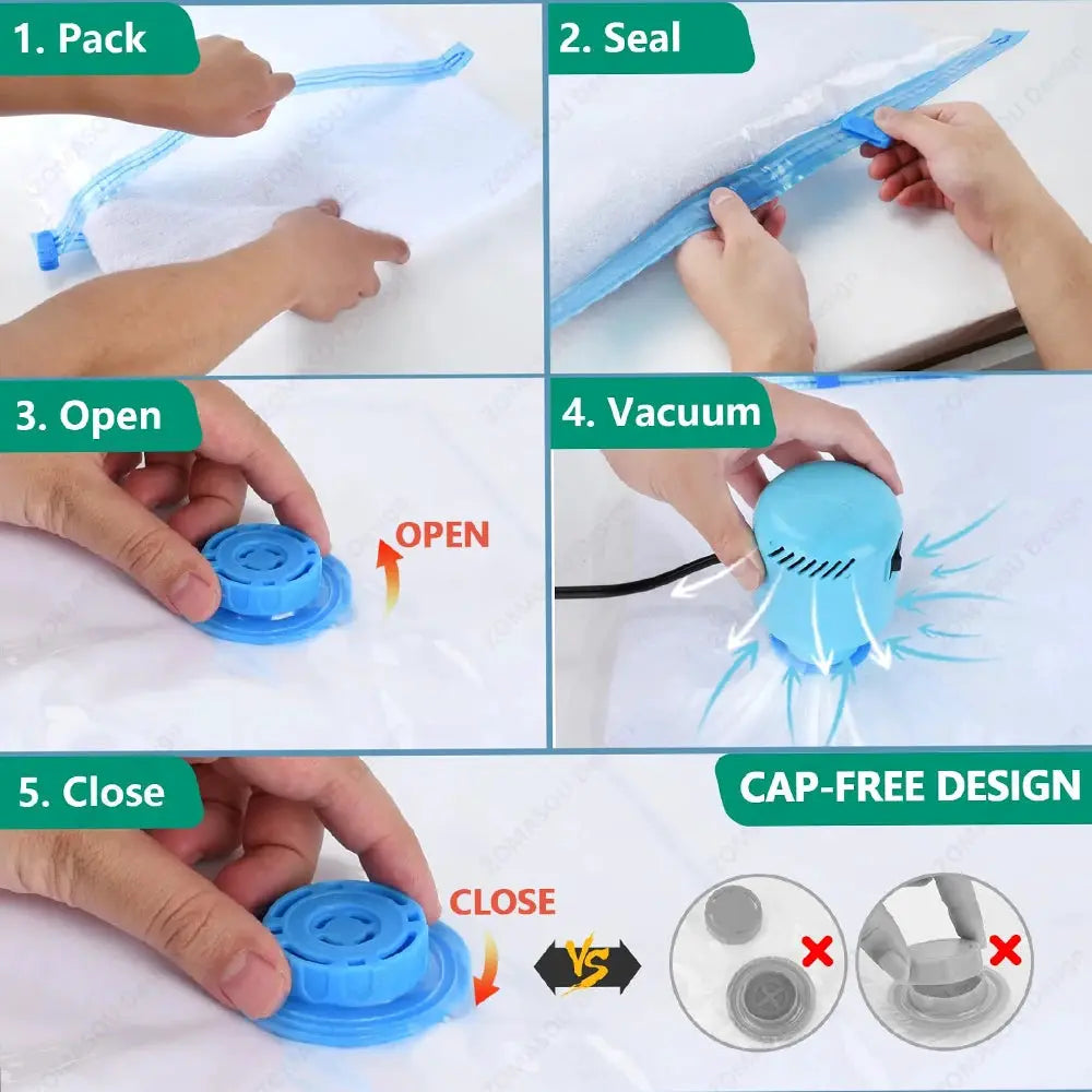 1 To 24 Pcs Reusable Vacuum Storage Bags With Hand Pump For Clothes And Travel Space Saving Clear Folding Bags