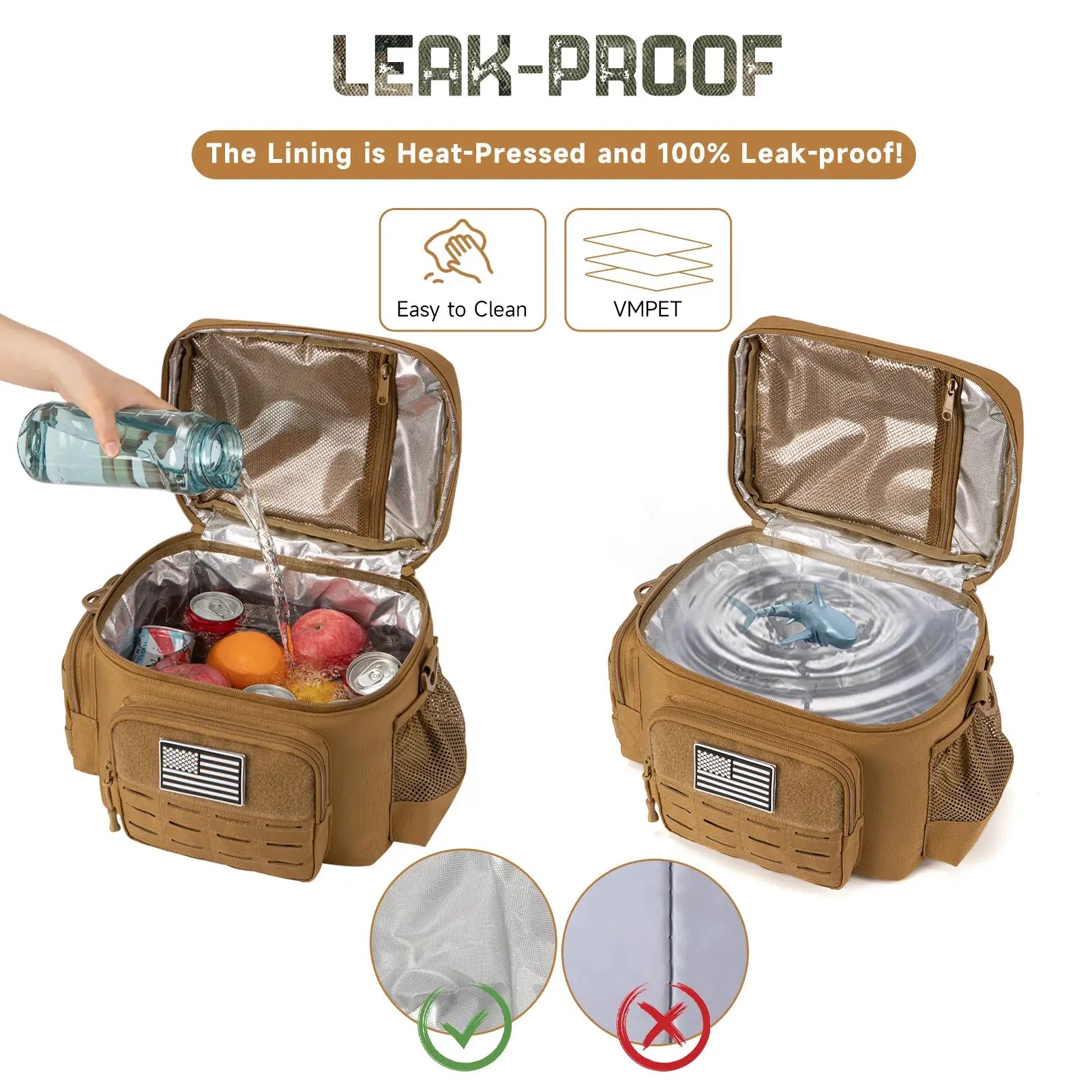 Simples Market 13L tactical insulated lunch bag, tan, leakproof with VMPET lining; set of 2 for office use.