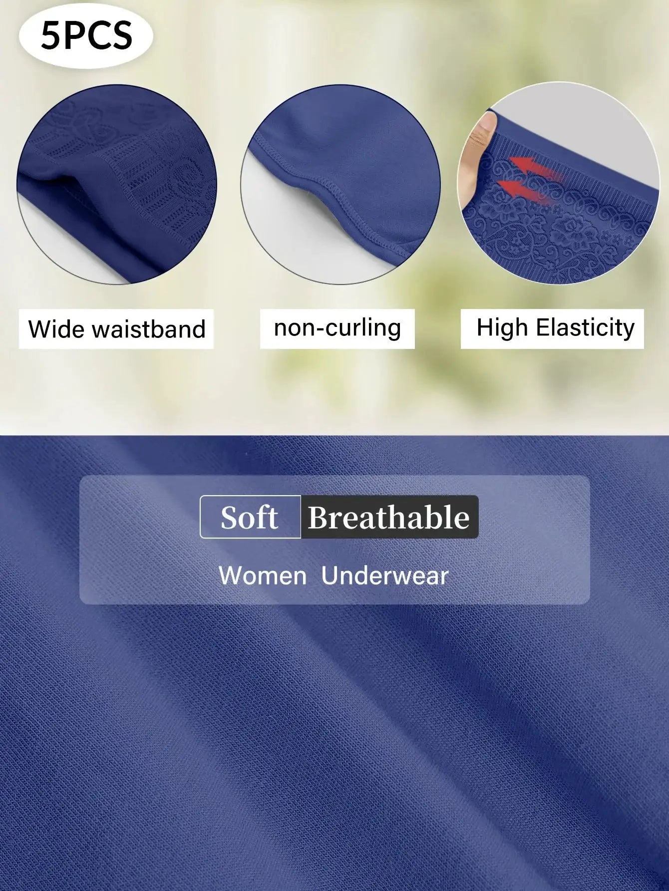 Simples Market 5-pack blue high-waisted tummy-tuck panties, cotton, breathable jacquard hip-hugging triangle briefs
