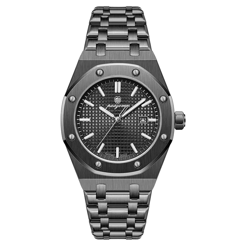 PAAZOMU luxury square men's quartz watch, stainless steel bracelet, waterproof with date and luminous hands