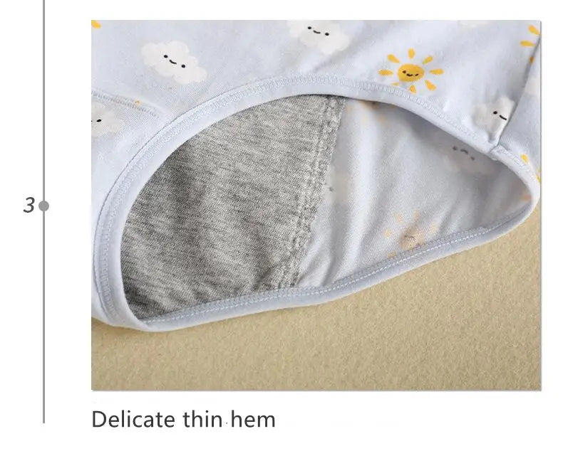 Simples Market girls' breathable cotton menstrual underwear with cartoon sun-cloud print, light blue with gray lining