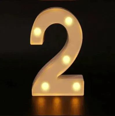 Number 2 lamp with warm white LED lights, decorative illuminated numeral
