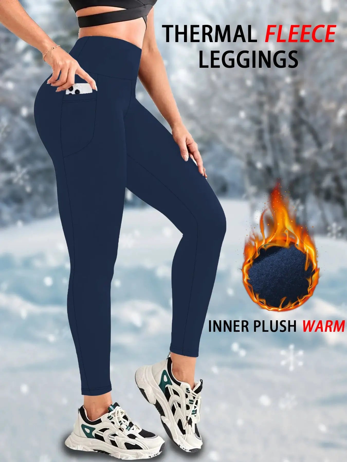 ThermaFlex Womens Fleece Lined High Waist Leggings With Pockets For Warm Winter Comfort Everyday Wear