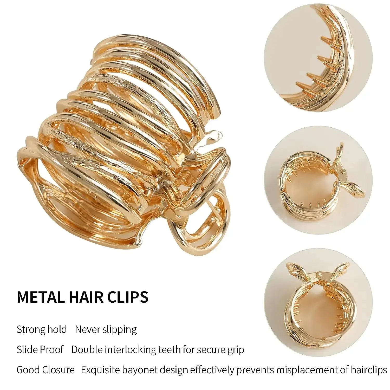 Gold Color Hollow Geometric Hair Clips Set Metal Hair Claw Cross Design Hairpins Headband For Women