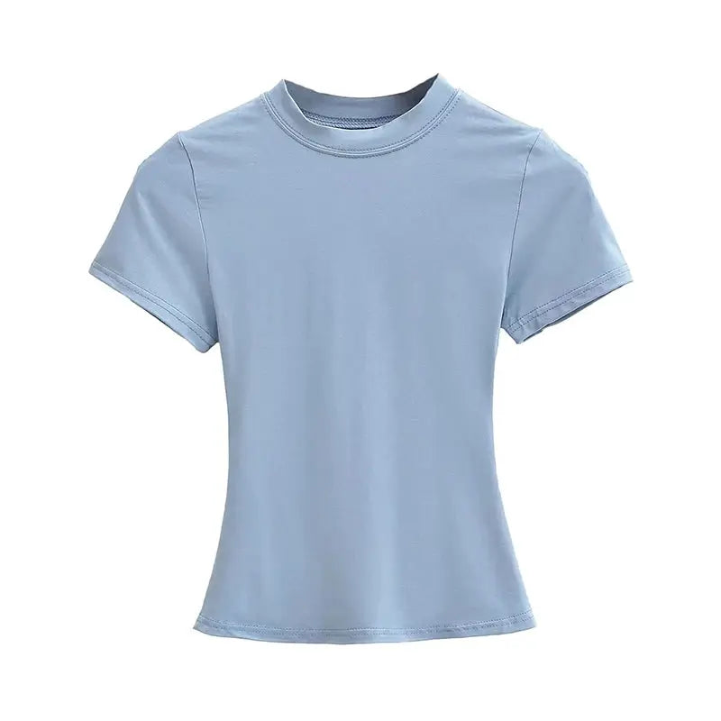 2025 High Quality Casual T Shirt For Women Slim Short Sleeves Solid Color Y2K Fashion Top
