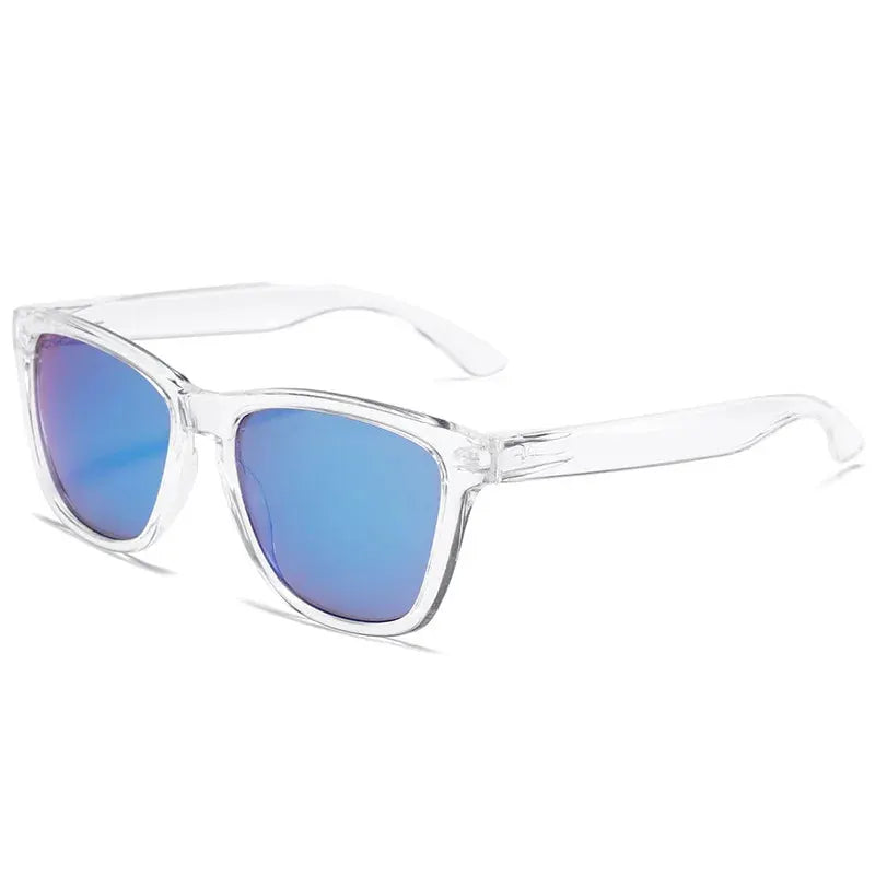 Designer Retro Polarized Sunglasses Unisex UV400 Protection Clear Frames Mercury Ice Blue Orange Flake Accents