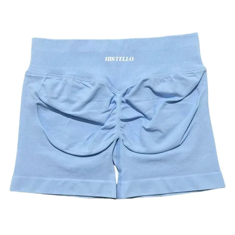 HISTELLO light blue low-waist seamless scrunch shorts with breathable elastic fabric