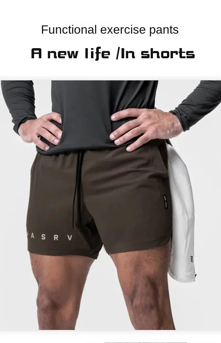 ASRV men's brown quick-dry basketball shorts with drawstring for gym and running
