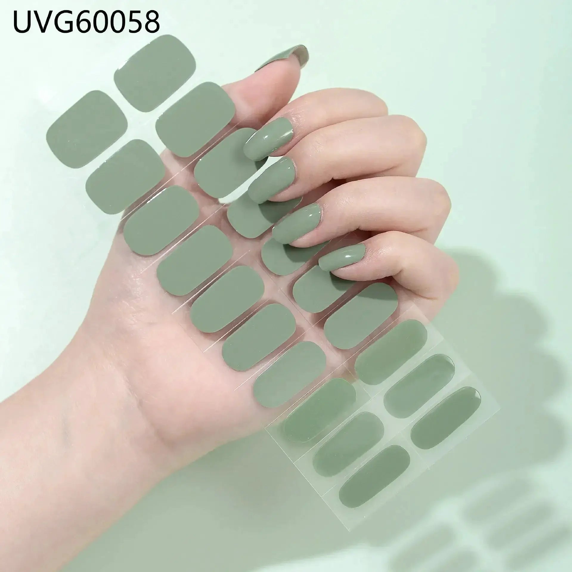 Gel nail wraps, 16/20/22-tip sheet in sage green for full-cover manicure