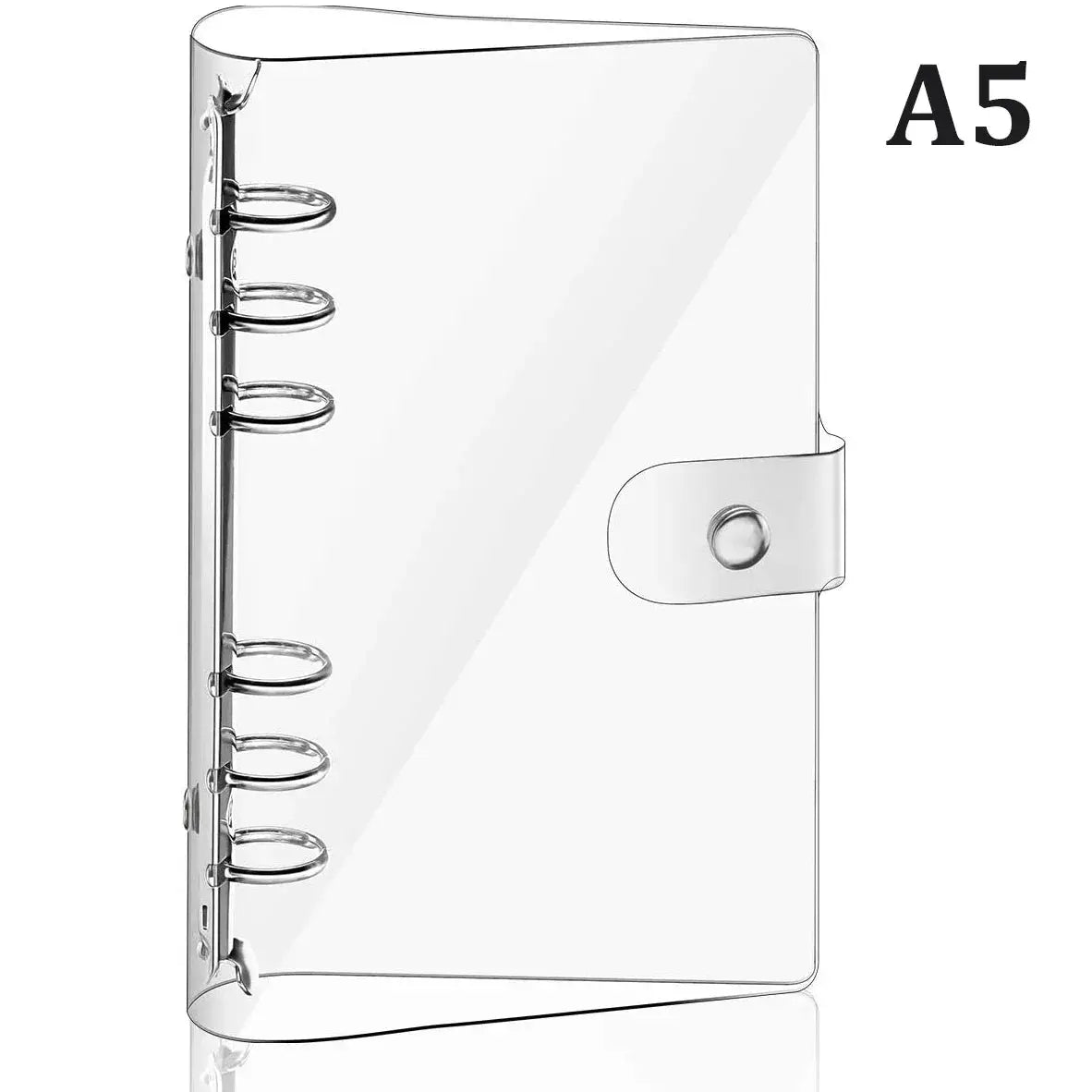 Transparent PVC 6-ring binder cover with snap button strap for A5 planners