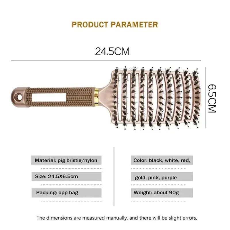 Hair Brush With Scalp Massage Comb Boar Bristle Nylon Detangling For Wet Curly Hair Women Hairdressing Styling Tool