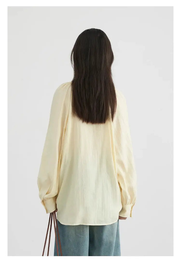 CHIC VEN women's cream loose long-sleeve blouse, back view