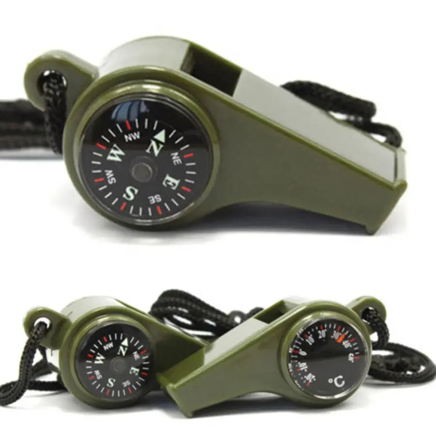 High Decibel Emergency Rescue Whistle With Compass And Thermometer Keychain For Camping Hiking And Outdoor Activities