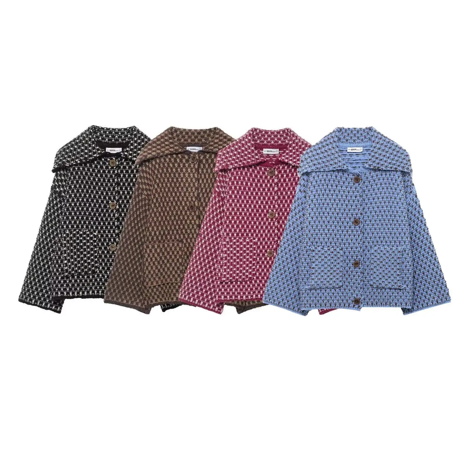 Korean Style Womens Autumn Winter Knit Cardigan Slimming Loose Fit Casual Jacket With Turn Down Collar