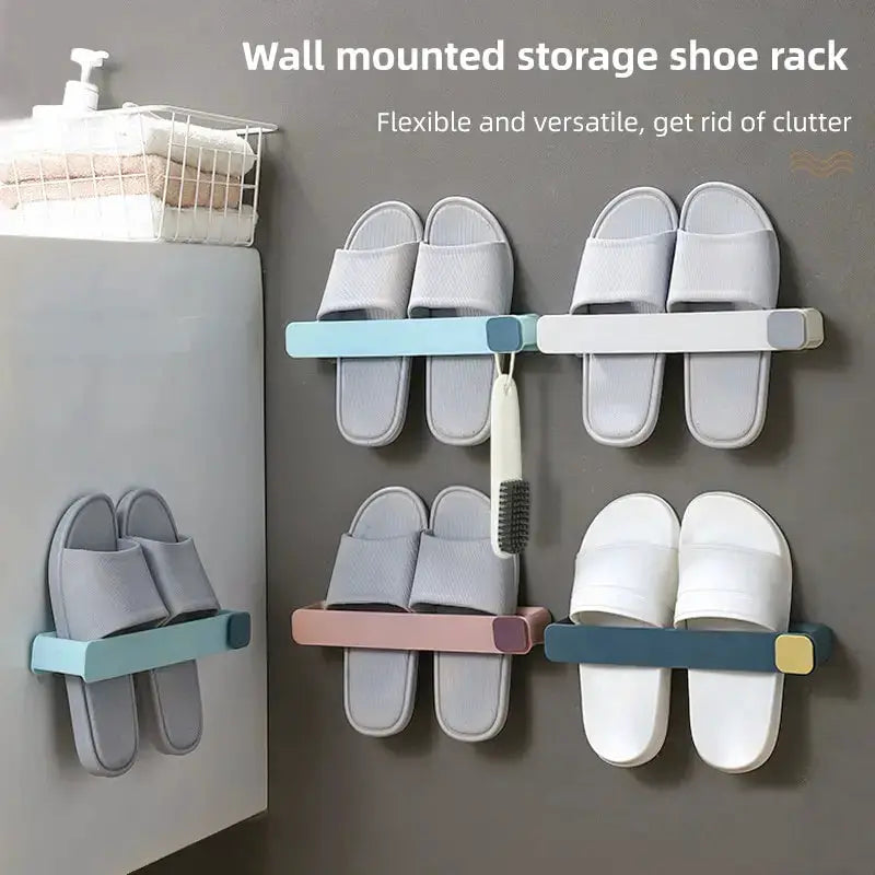 Macarone Bathroom Slipper Shelf Wall Mounted One Piece Shoe Rack Space Saving No Drilling