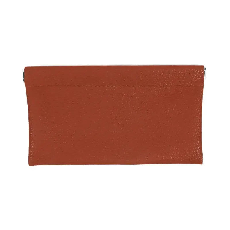 Self-closing brown artificial leather long wallet with zipper top