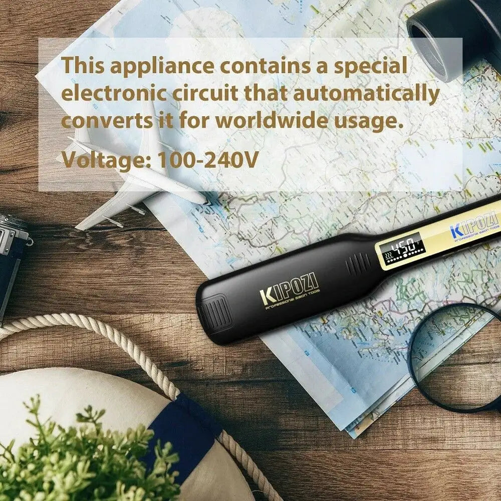KIPOZI professional titanium flat iron hair straightener with digital LCD display, dual voltage