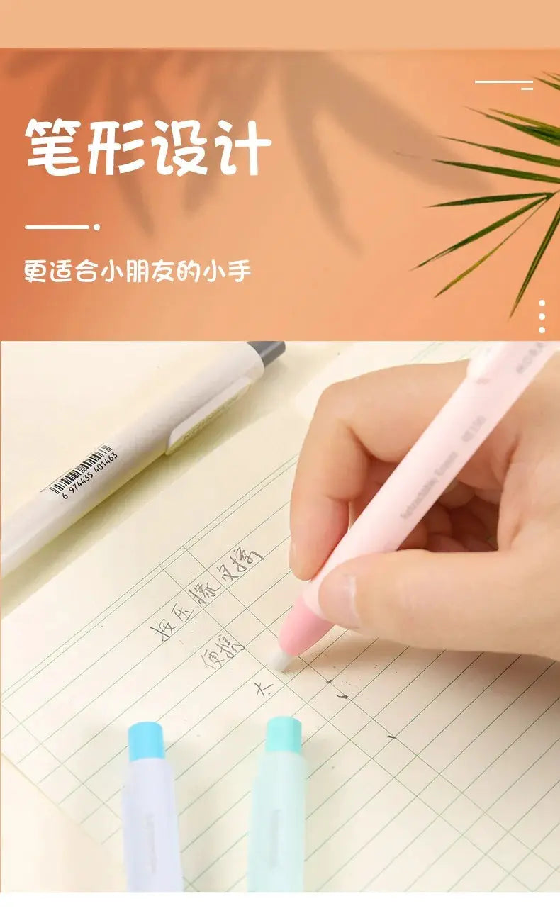 Simples Market press eraser pen with replaceable core, retractable and pushable pink eraser for students