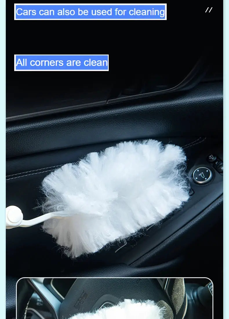 Extended-pole microfiber dust collector with white fluffy cloth for car and home cleaning