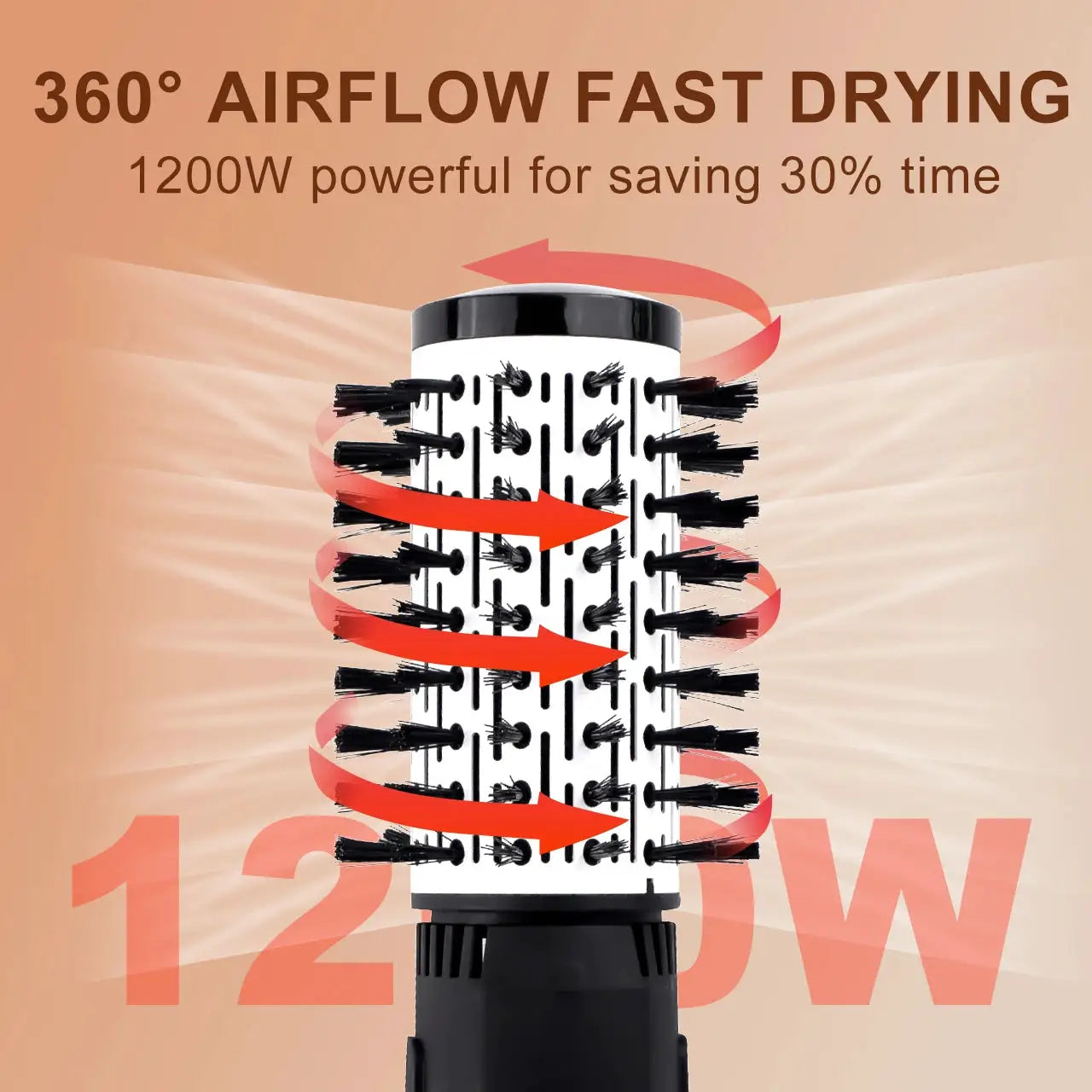Hatteker 4-head hot air brush styling tool with 360° airflow and 1200W, black and white
