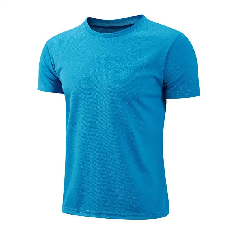 Men's blue athletic T-shirt, short-sleeve, quick-dry sportswear.