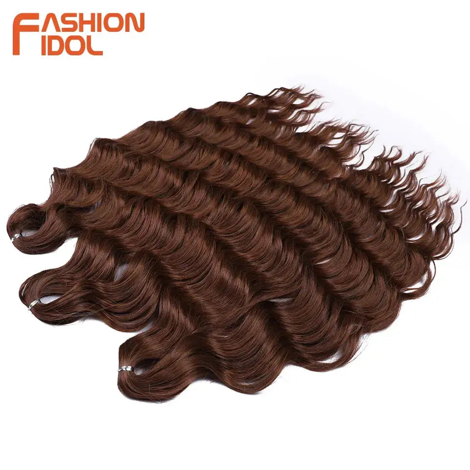 Anna Hair synthetic loose deep-wave braiding extensions, 4 brown 24in water-wave bundles; Fashion Idol logo visible