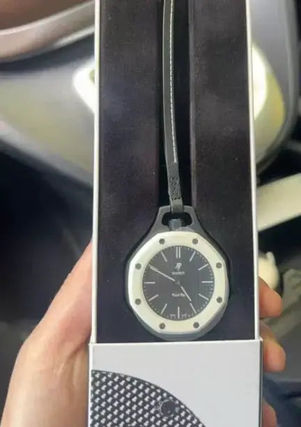 AP Swatch Royal Oak replica wristwatch with black dial and dark green strap in gift box