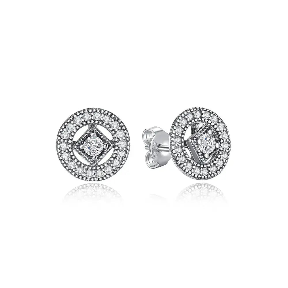 925 Sterling Silver Stud Hoop Earrings For Women Crystal Zircon Rose Gold Crown Heart Infinity Bee Design Jewelry