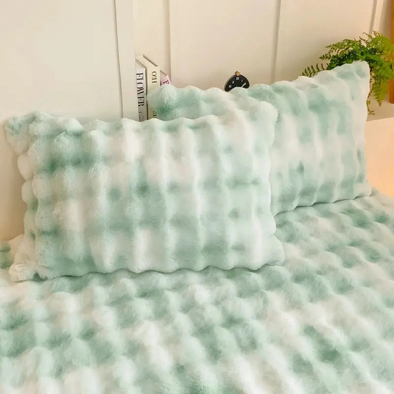 2pc mint plush pillow shams, 48x74cm, rabbit fleece, soft winter warmth covers - Simples Market
