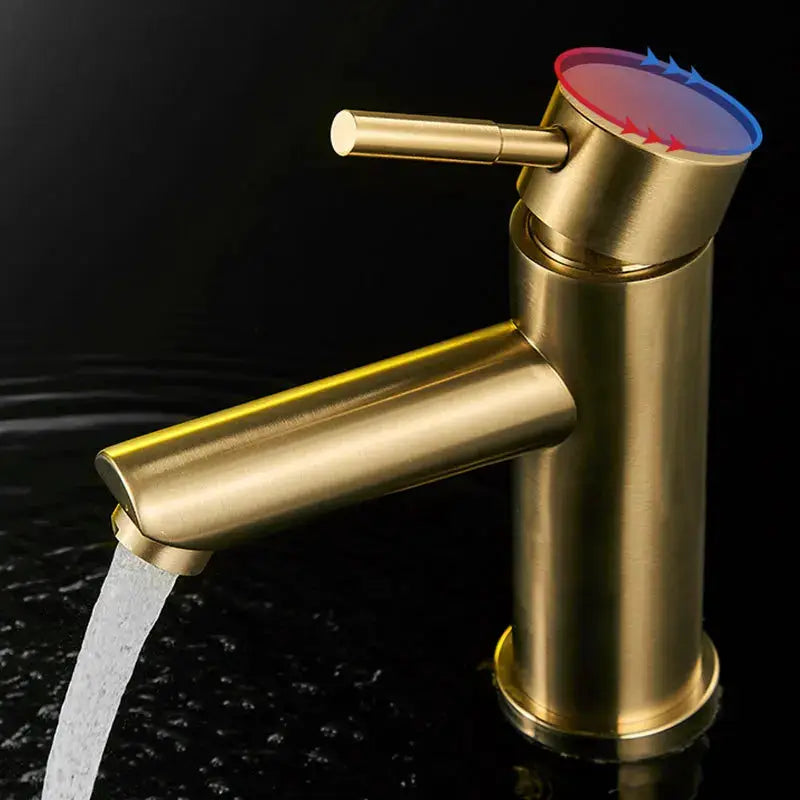 Brushed gold stainless steel bathroom faucet with modern deck-mount basin mixer