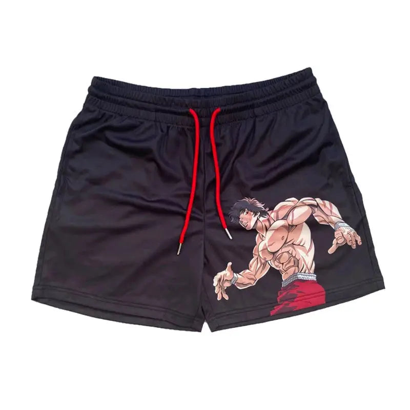 Hajime no Ippo shorts black quick-dry gym beach shorts with red drawstrings and anime graphic