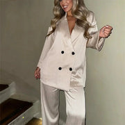European American Double Breasted Jacket Pants Set Wrinkle 2024 Spring